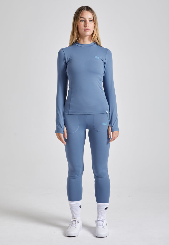 Mädchen & Damen Tennis Langarmshirt High-Neck Damen & Maedchen, grau blau von SPORTKIND