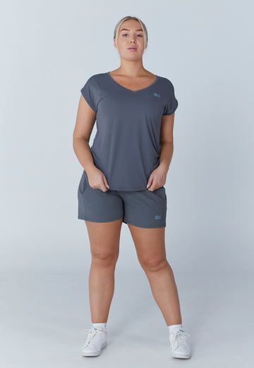 Mädchen & Damen Tennis Loose Fit Shirt V-Neck, grau von SPORTKIND