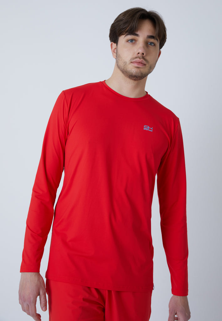 Jungen & Herren und Gender Tennis Rundhals Longsleeve Shirt, rot von SPORTKIND