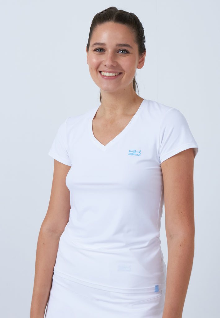 Mädchen & Damen und Gender Tennis T-Shirt V-Ausschnitt Damen & Mädchen, weiß von SPORTKIND