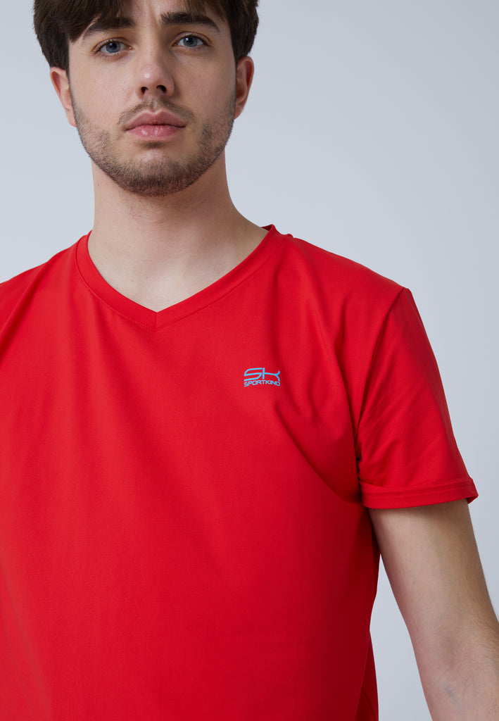 Jungen & Herren und Gender Tennis T-Shirt V-Ausschnitt Herren & Jungen, rot von SPORTKIND