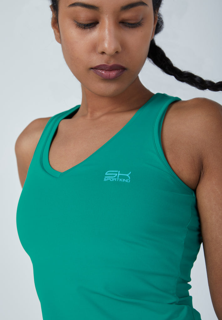 Mädchen & Damen und Gender Tennis Tanktop V-Neck, smaragd grün von SPORTKIND